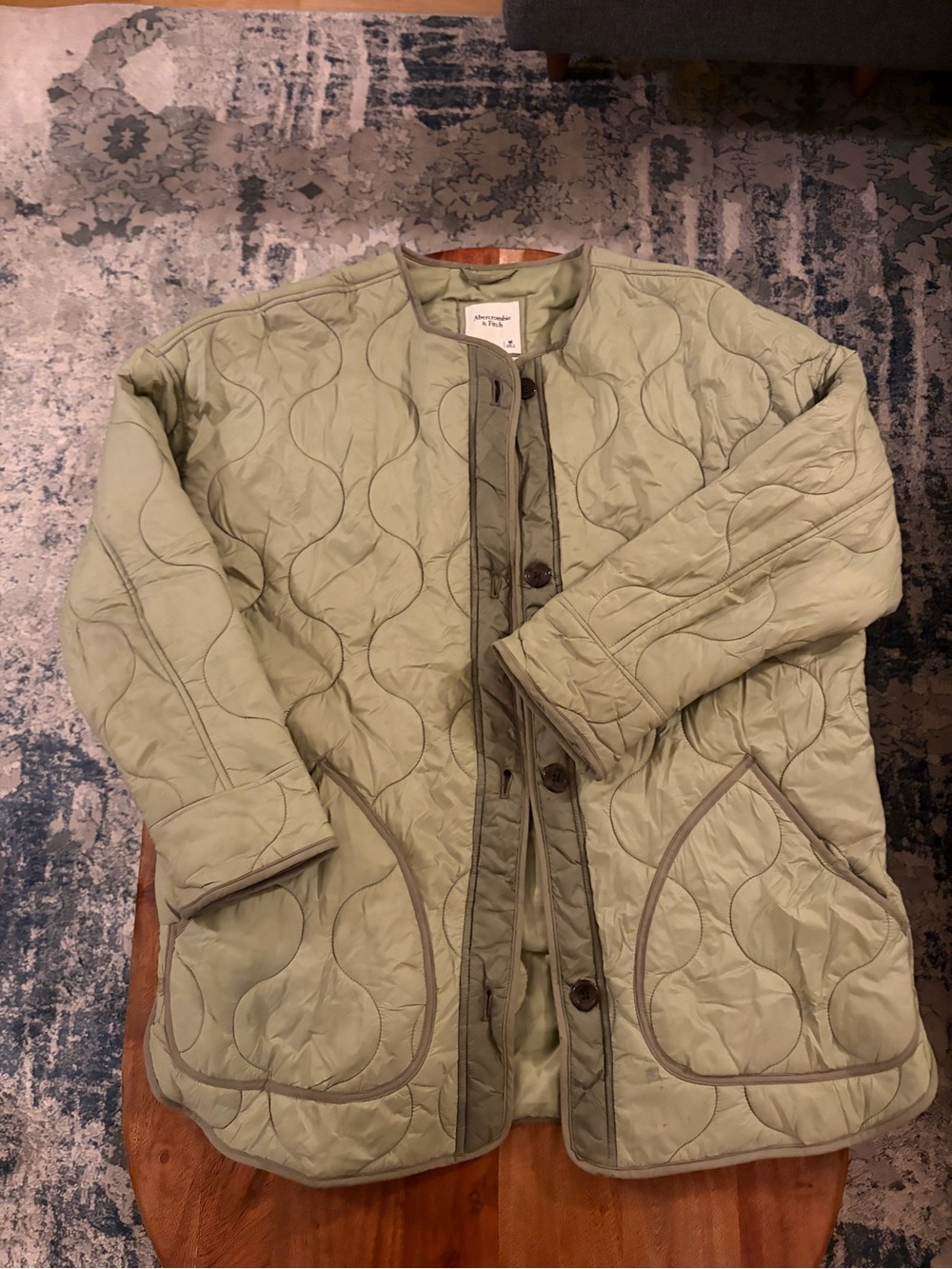 Abercrombie & Fitch Light Olive Quilted Puffer Jacket
